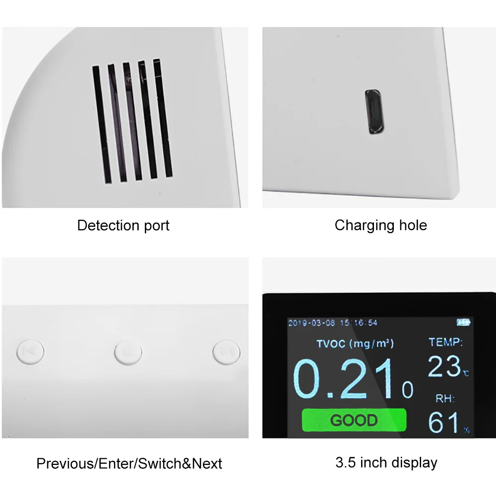 CO2 HCHO PM1.0 PM2.5 PM10 детектор термометр гигрометр углекислый формальдегидный тестер