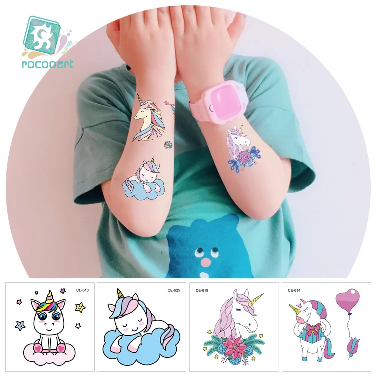 

Rocooart Small Tattoo For Kids Cute Cartoon Tatuajes Temporary Tattoo Sticker Body Art Tatouage Children Unicorn Taty Party Gift