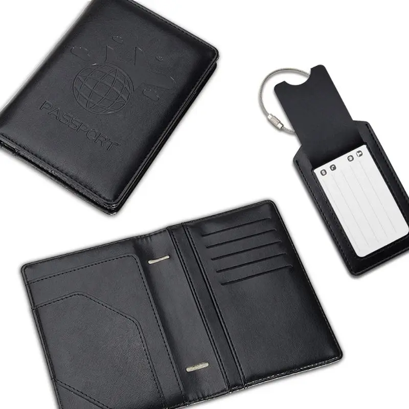 Модный держатель для паспорта RFID защита из искусственной кожи слоты для карт ручка держатель с подходящей багажной биркой набор