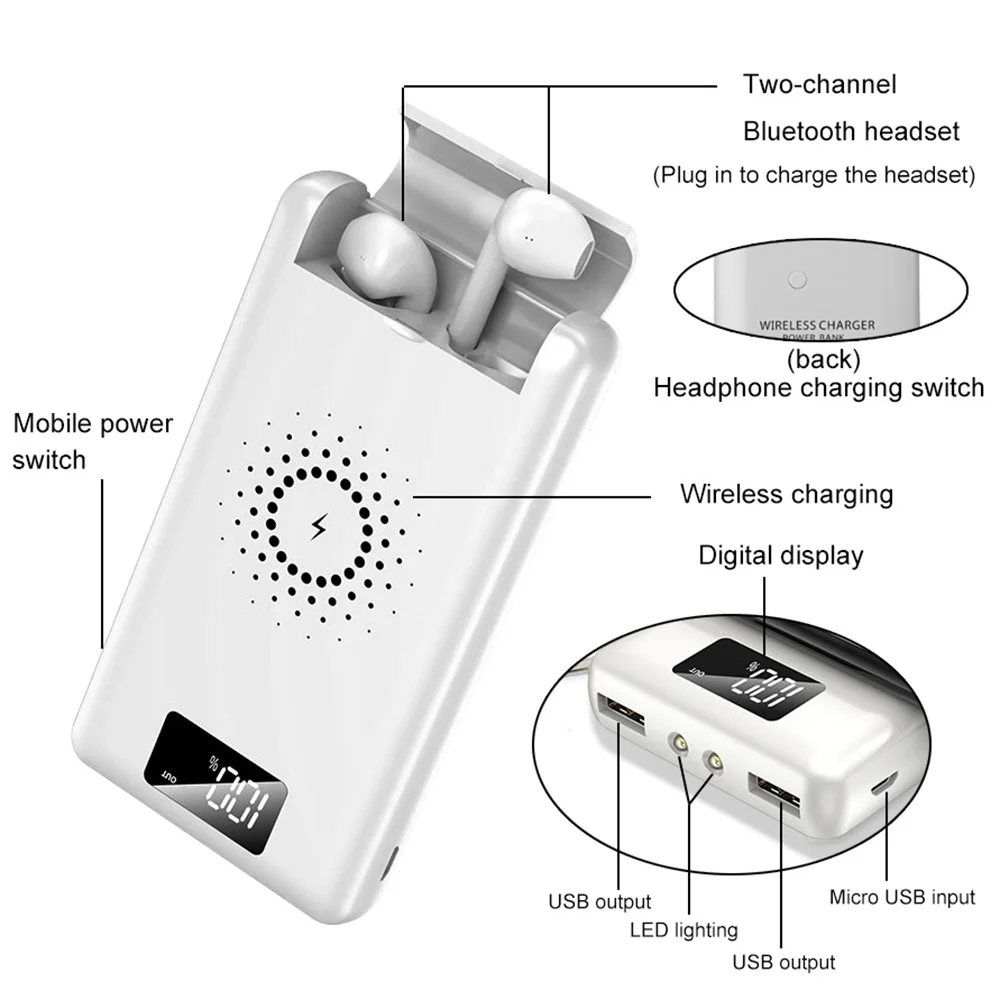 Беспроводное зарядное устройство ETIMGA Qi, Bluetooth наушники, внешний аккумулятор, 6000 мАч, чехол для зарядки микрофона для iPhone X XS XR samsung S10 huawei