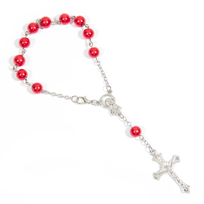 48 шт./лот Религиозный браслет розовый Стекло четки имитации жемчуга детского