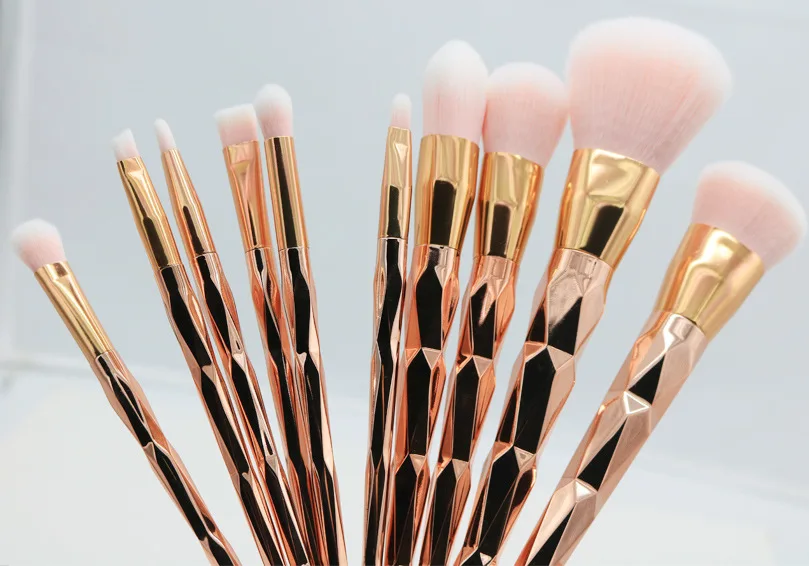 10pcs Rose gold Единорог, макияжные Кисточки для макияжа pincel Maquiagem пудра для макияжа косметический глаз тени для век, хайлайтер Блеск Алмазный Набор румян комплект из розового золота - Handle Color: 10pcs Rose gold