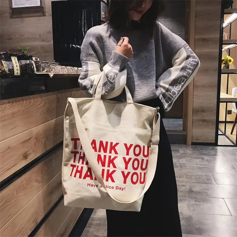 Thank You печать женские сумки большой емкости холщовые женские модные покупки большая сумка через плечо женская сумка через плечо