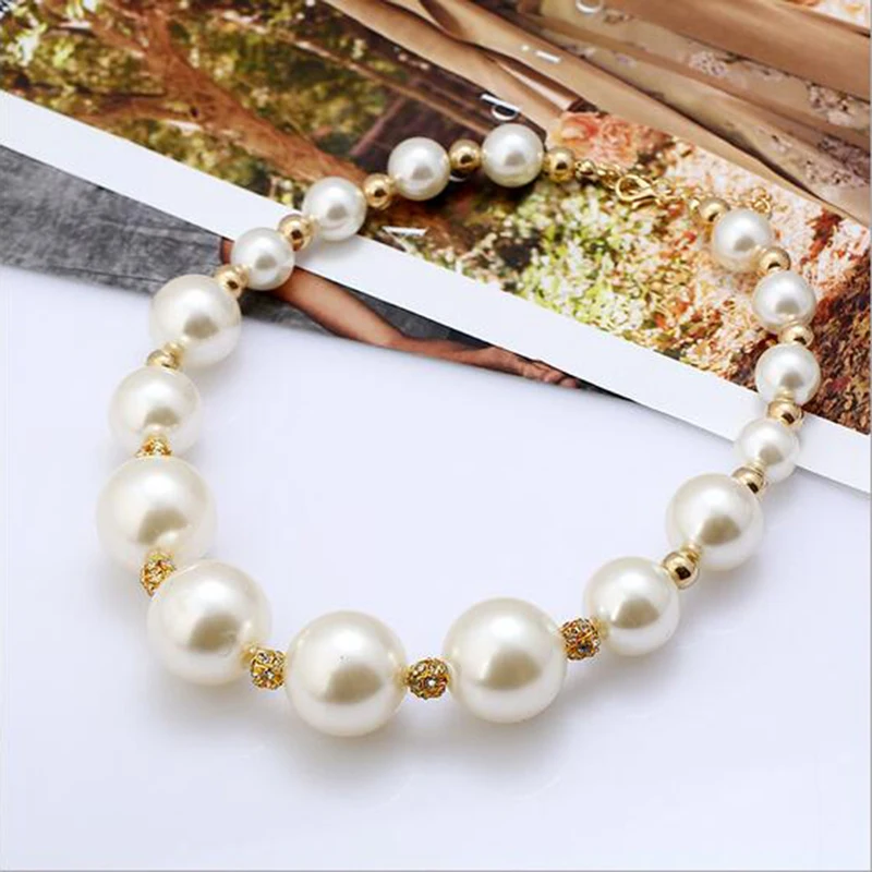 Loura Shace Imitation Pearl Necklace Luxury Big Simulated Pearls Brief Paragraph White Clavicle Chain Necklaces For Women Gift |