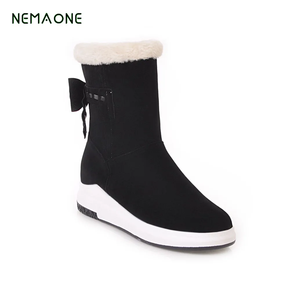 NEMAONE/Новинка года; женские зимние ботинки на танкетке; без застежки; женские ботинки до середины икры на платформе с мехом внутри; пикантная обувь