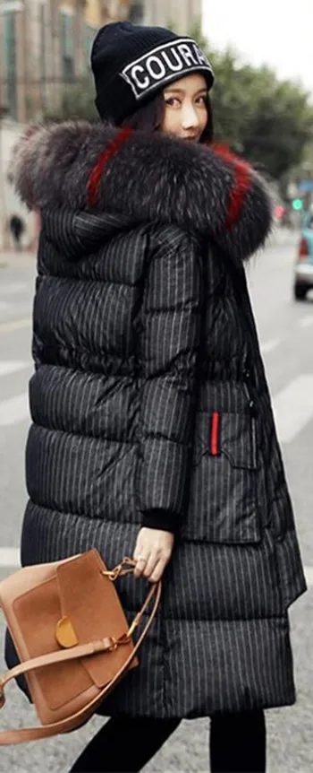 Зимние парки, Женская Полосатая хлопковая куртка, плюс размер, 5XL, утолщенное теплое хлопковое пальто, женские цветные куртки с большим меховым воротником и капюшоном