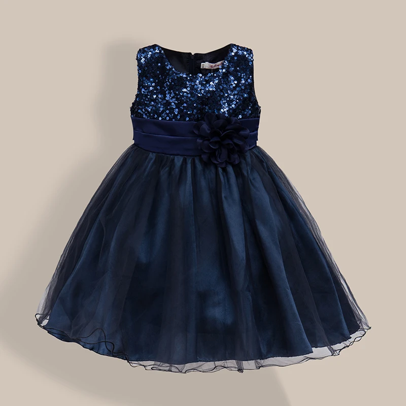 New Fashion Sequin Flower Dress Party Birthday Wedding Princess Toddler Baby Girls Clothes Children Kids Lycra Dresses k1 | Детская