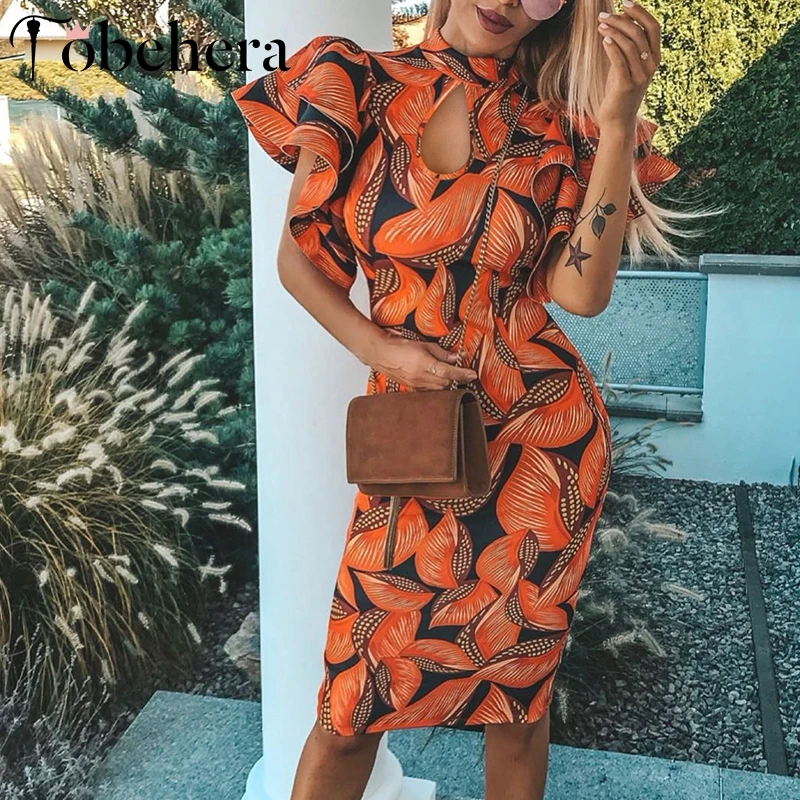 Glamaker элегантное облегающее женское платье с принтом в виде листьев сексуальное