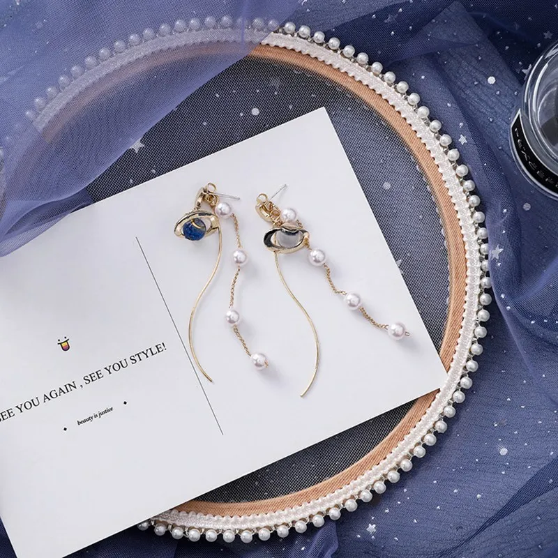 2019 корейские серьги длинные висячие планета для женщин букле d'oreille femme имитация