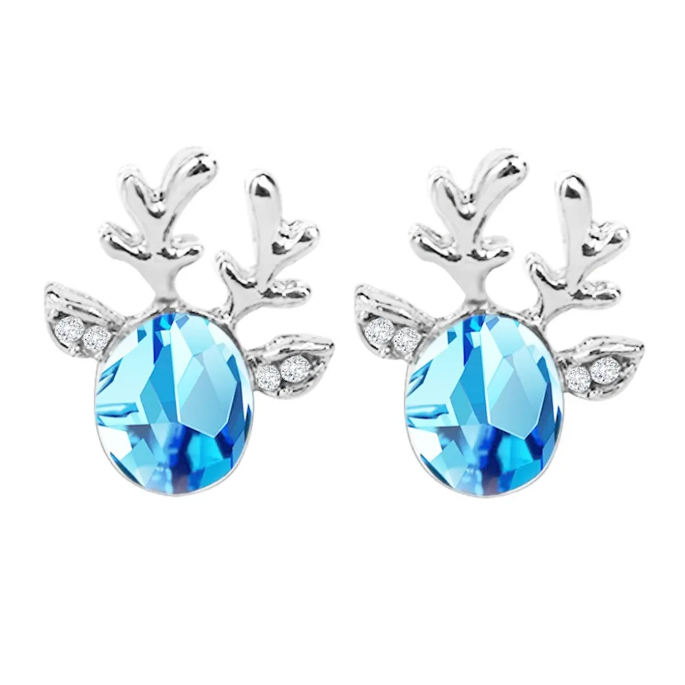 7 Fashion Colors Red Pink Blue White Lovely Big Rhinestone Deer Crystal Ears Silver Plated Antlers Stud Earrings for Women | Украшения и