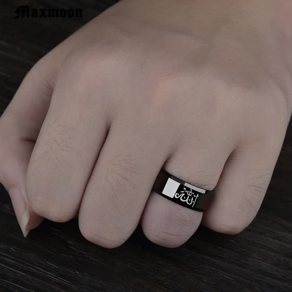 Мужское кольцо из титановой нержавеющей стали MaxmoonFashion черное мусульманское с