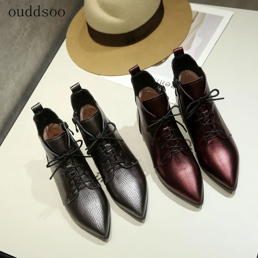 ODS Botas Mujer женские зимние ботильоны из натуральной кожи на плоской подошве женская
