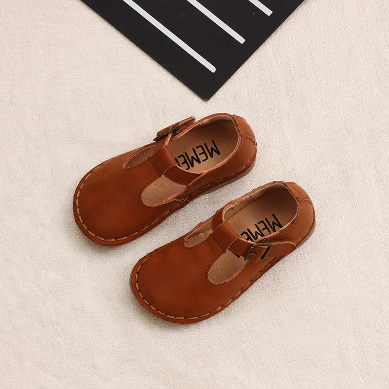 Новинка весны 2019 детские кожаные туфли в стиле ретро на мягкой подошве из