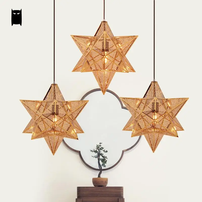 Подвесной светильник с золотым и железным геометрическим узором в форме звезды