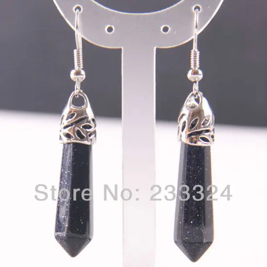 Бесплатная доставка модные ювелирные украшения граненые 7x34 мм синие песчаника Висячие серьги 1 пара U228