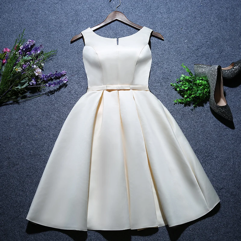 

MX049 Sweet Memory Knee-Length Pink Champagne Satin Bridesmaid Dresses 2021 Elegant Women Dress Party Robes Graduation Vestidos