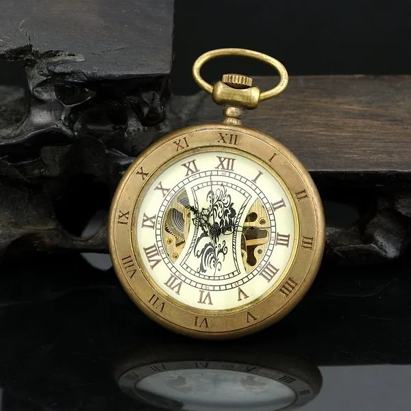 High Quality Copper Case Men Mechanical Pocket Watch With Chain +GIFTS BOX