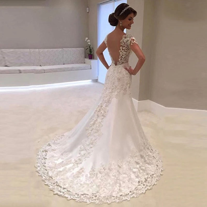 Пикантные Vestido De Noiva белое кружевное с открытой спиной фасона &quotРусалка&quot