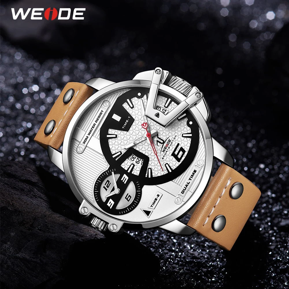 WEIDE мужской роскошный спортивный PU кожаный полосатый ремешок кварцевый механизм Аналоговые Авто Дата часы водонепроницаемые наручные часы