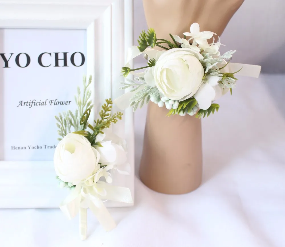 Свадебный Декор Babysbreath белый цветок на запястье и искусственная бутоньерка букет