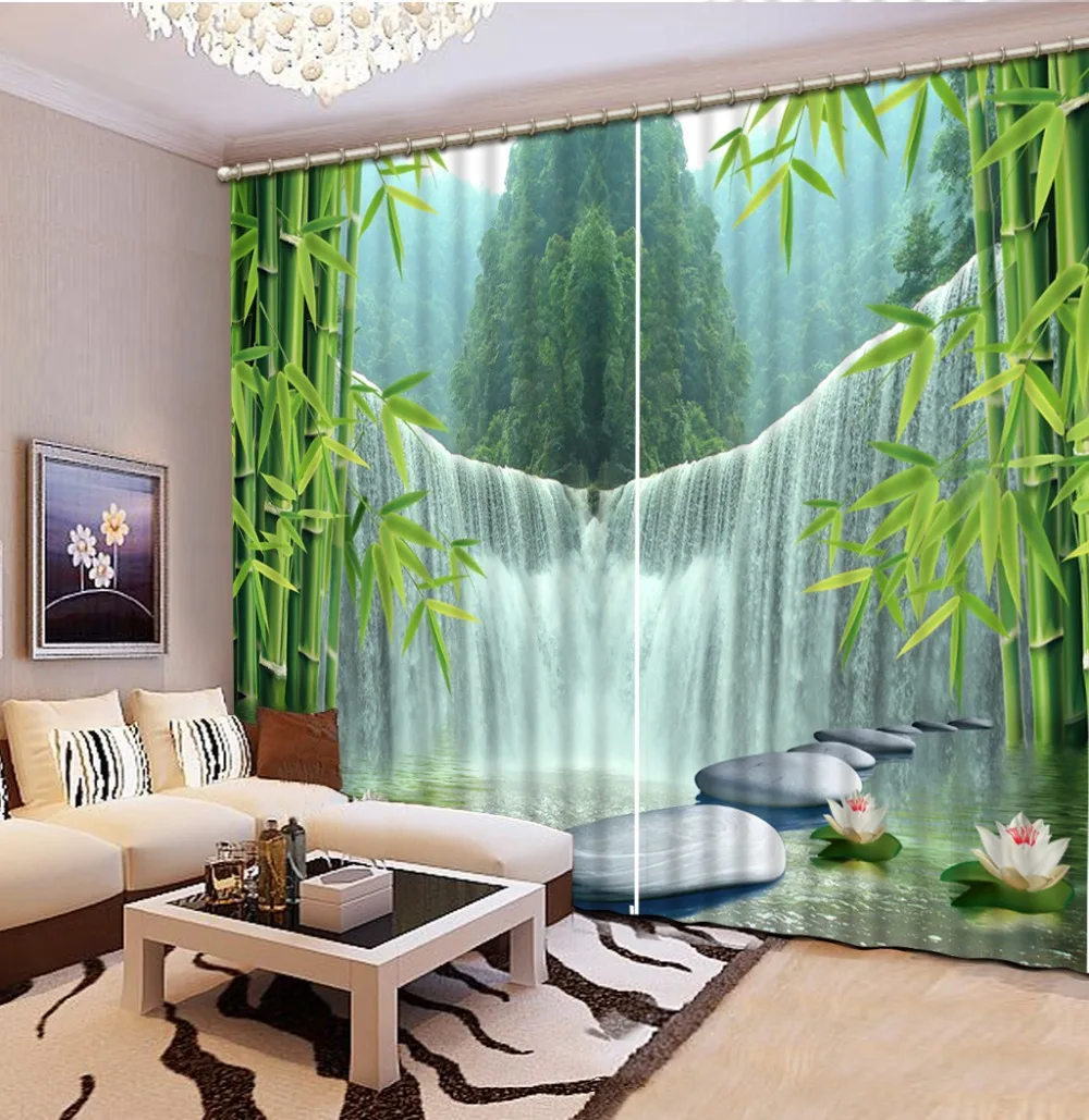 

Luxury curtain For Bedroom or Living room Window Waterfall Scenery Curtains Blackout Wedding Decoration