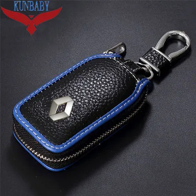 KUNBABY, высокое качество, натуральная коровья кожа, автомобильный чехол для ключей, чехол для ключей, модный автомобильный Стайлинг, автомобильные аксессуары для Renault - Название цвета: Black blue