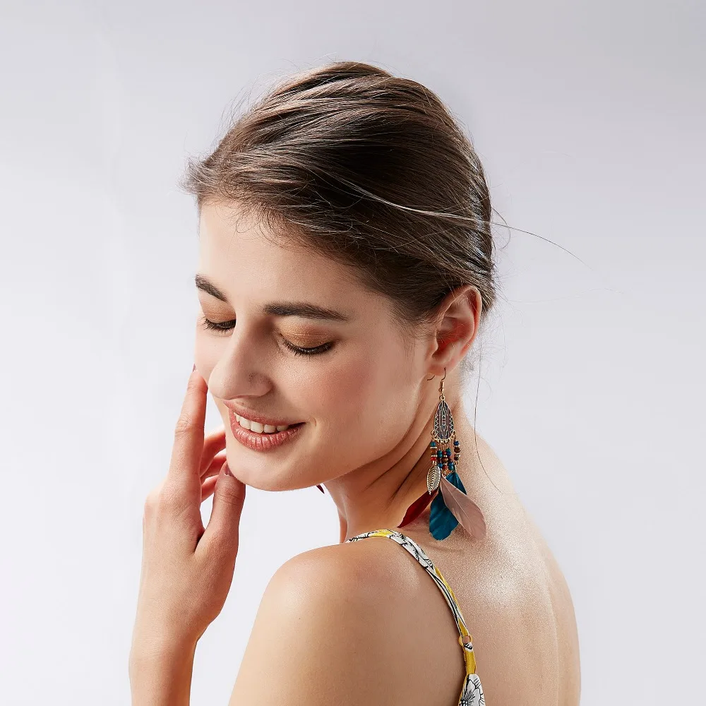 Rinhoo Bohemian Ethnic Long Statement Colorful Tassel Drop Earrings Boho Beads Fringe Earrings Women Fashion Dangle Earring