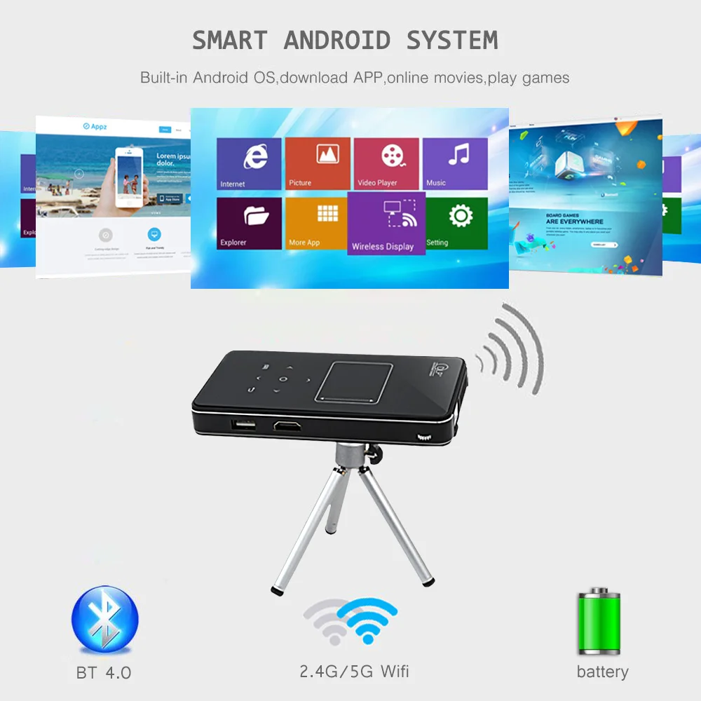 Everyone Gain A9F Mini Proyector с 5400 мАч смартфон проектор DLP Android для домашнего кинотеатра