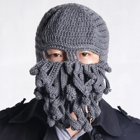 handmade funny tentacle octopus hat crochet cthulhu beard beanie mens womens knit wind mask cap halloween animal gift