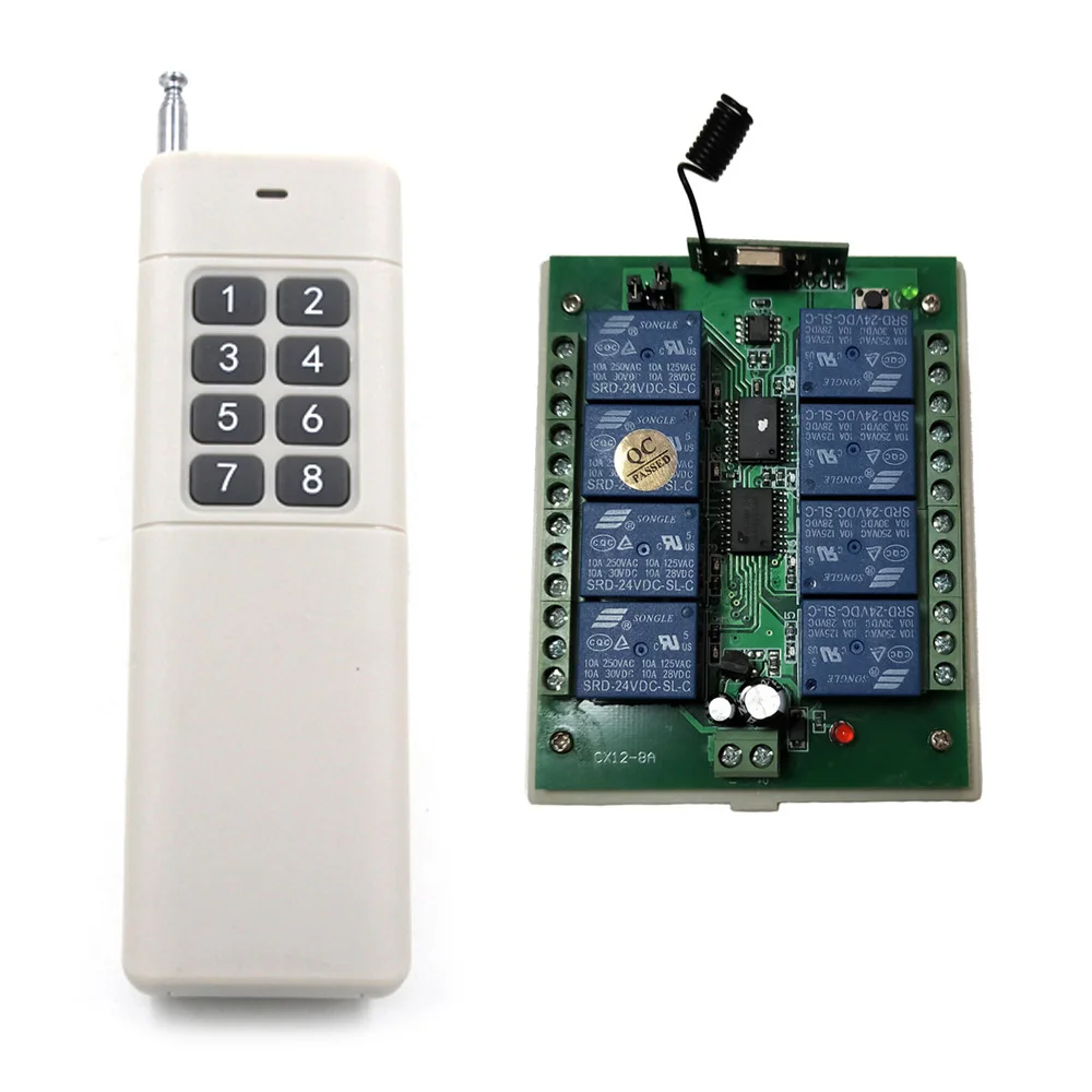 

3000m Range DC 12V 24V 8 CH 8CH RF Wireless Remote Control Light Switch System Relay Module Receiver Transmitter 315/433 MHz