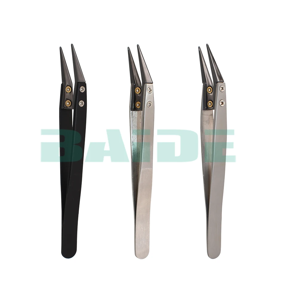 Антистатический пинцет с керамическими наконечниками ручкой из нержавеющей