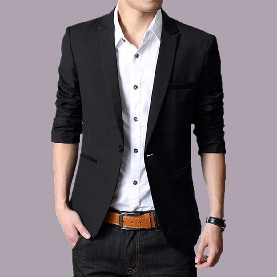 Для мужчин корейский Slim Fit Мода хлопок Блейзер костюм куртка цвет: черный, синий бежевый плюс Размеры м до 5xl мужской Пиджаки для женщин Для мужчин пальто куртка Костюмы