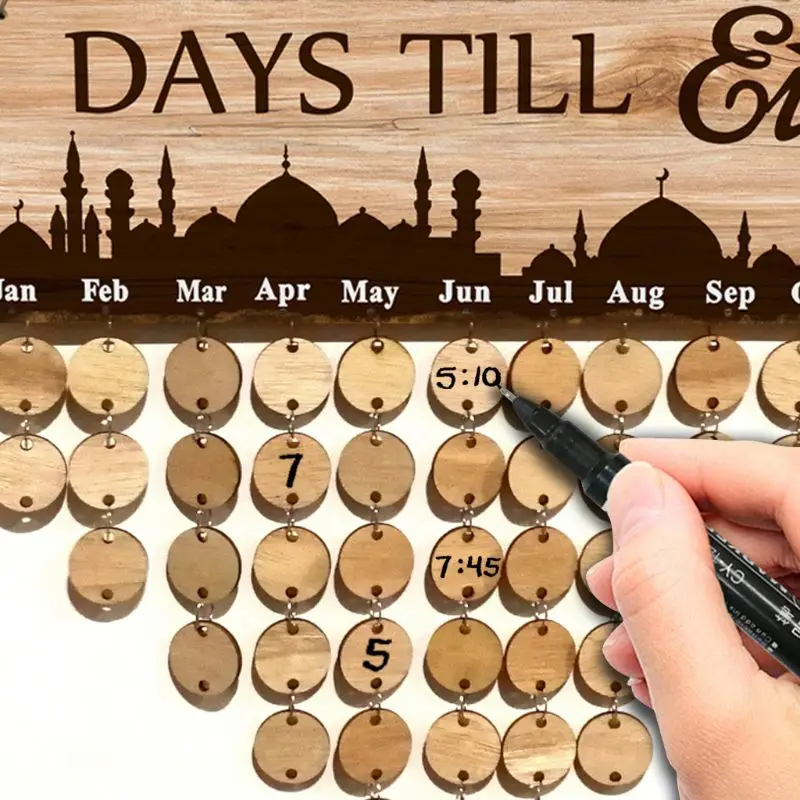 1 Set Eid Mubarak Natural Wood Countdown Board Count Down Calendar Muslim Ramadan Islam Notes Pad Reminding Card Wall Decoration | Дом и сад