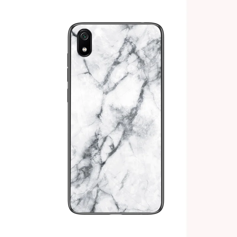 Для Xiaomi Redmi 7A чехол из мраморного глянцевого закаленного стекла Мягкий Силиконовый противоударный жесткий чехол для телефона Xiomi Redmi 7 Redmi7 6,26" - Цвет: Белый