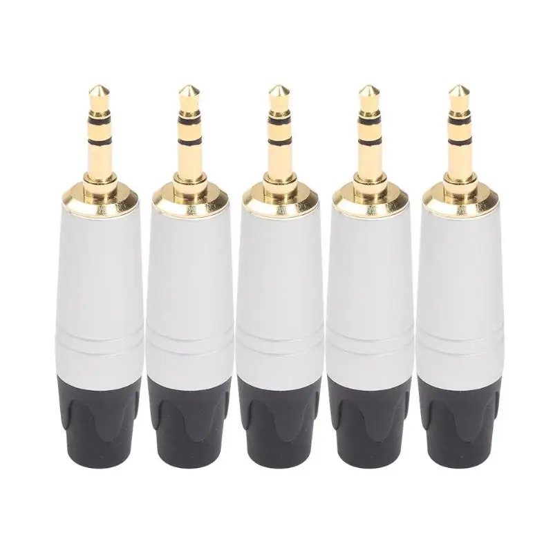 5pcs Alloyseed 1/5pcs 3 Pole Gold-plated 3.5mm Solder Connector Repair Headphone Jack Plug - Цвет: 5pcs
