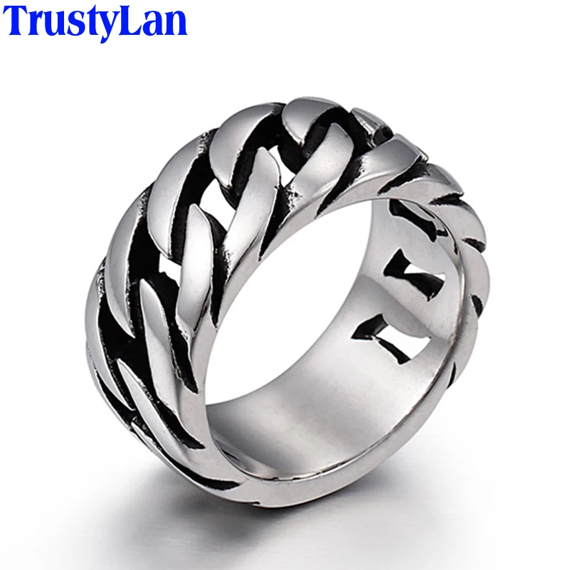TrustyLan Fashion New Chain Link Style Ring Men 316L Stainless Steel Biker Jewelry Punk Rock Party Mens Rings Dropshipping Gift | Украшения