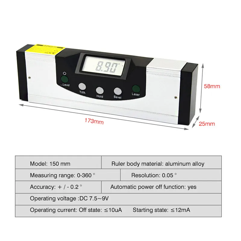 Infrared digital level 150/200/600mm Digital Sprit Level Ray Leveling Measure Instrument Transportador de infrarrojos | Инструменты