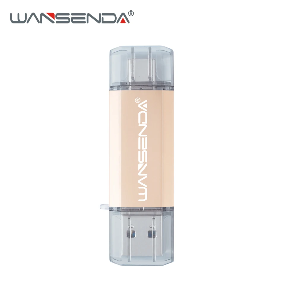 Золотой WANSENDA TYPE-C USB 3,0 USB флеш-накопитель портативный флэш-накопитель для Android Mobile 16 ГБ 32 ГБ 64 ГБ 128 ГБ 256 ГБ Флешка 2 в 1 карта памяти - Цвет: Золотой