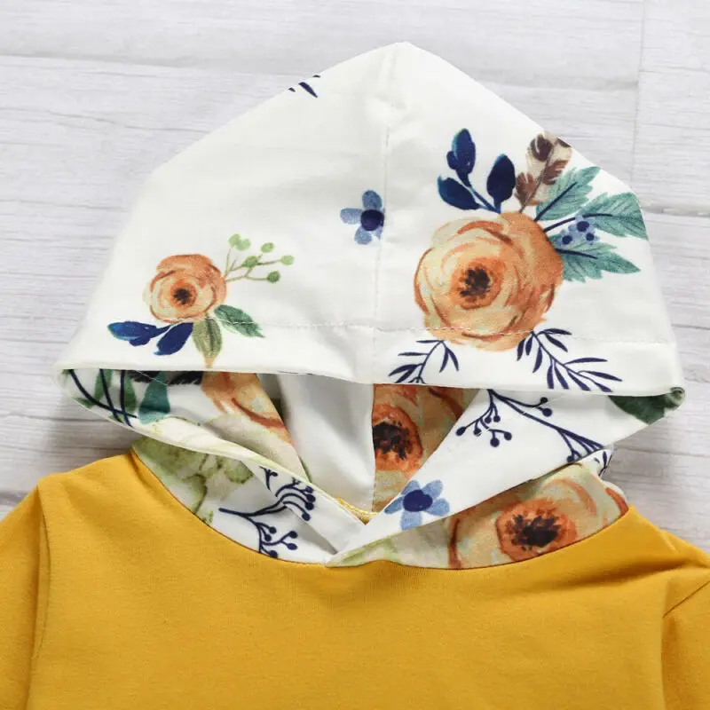 2019 одежда для малышей зимняя новорожденных девочек топы с капюшоном и цветочным