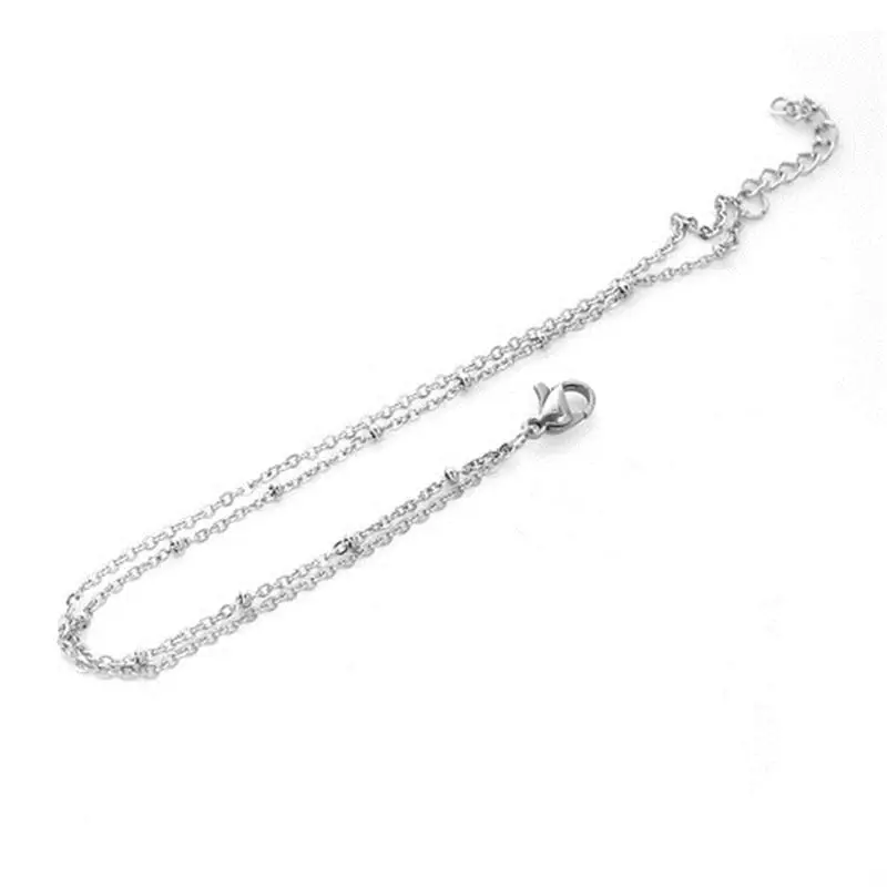Fashion Stainless Steel Double Layer Bracelets Silver Trendy Jewelry For Women Girls Friends Gifts 19cm(7 4/8") Long, 1 Piece