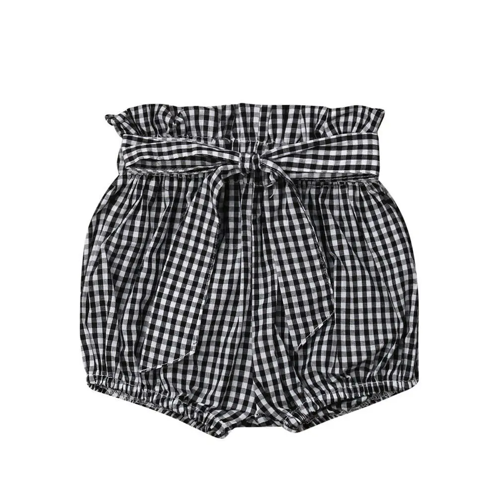 Black Plaid Детские летние штаны, повседневные штаны для новорожденных мальчиков и девочек, шорты, штаны с цветочным принтом, трусики с бантом, От 6 месяцев до 4 лет - Цвет: Black Plaid