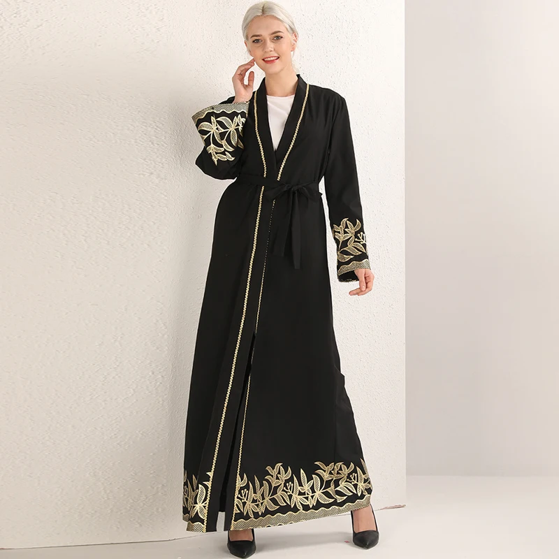 Черный Открытый Абая Дубай халат кафтан Турция хиджаб мусульманское платье Caftan