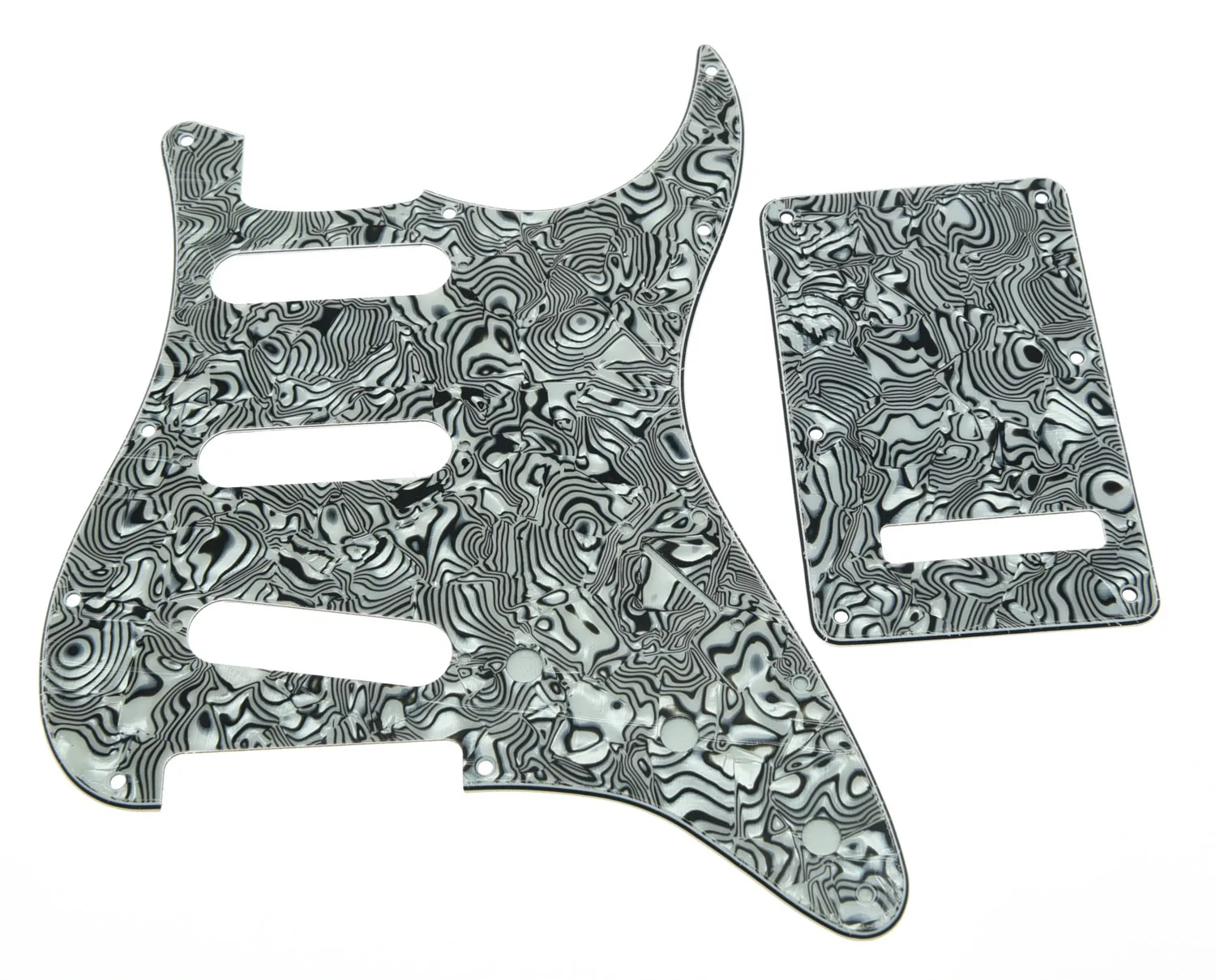

ST Pickguard,Back Plate and Screws SSS White/Black Shell