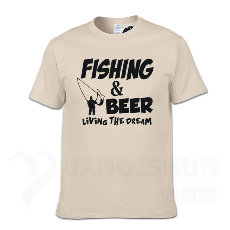 Sand color Футболка с надписью «Fishings» и надписью «Fishinger Beer Fish Live The Dream», футболка с надписью «Sporter Flying Fresh Fun Gift», футболки - Цвет: Sand color