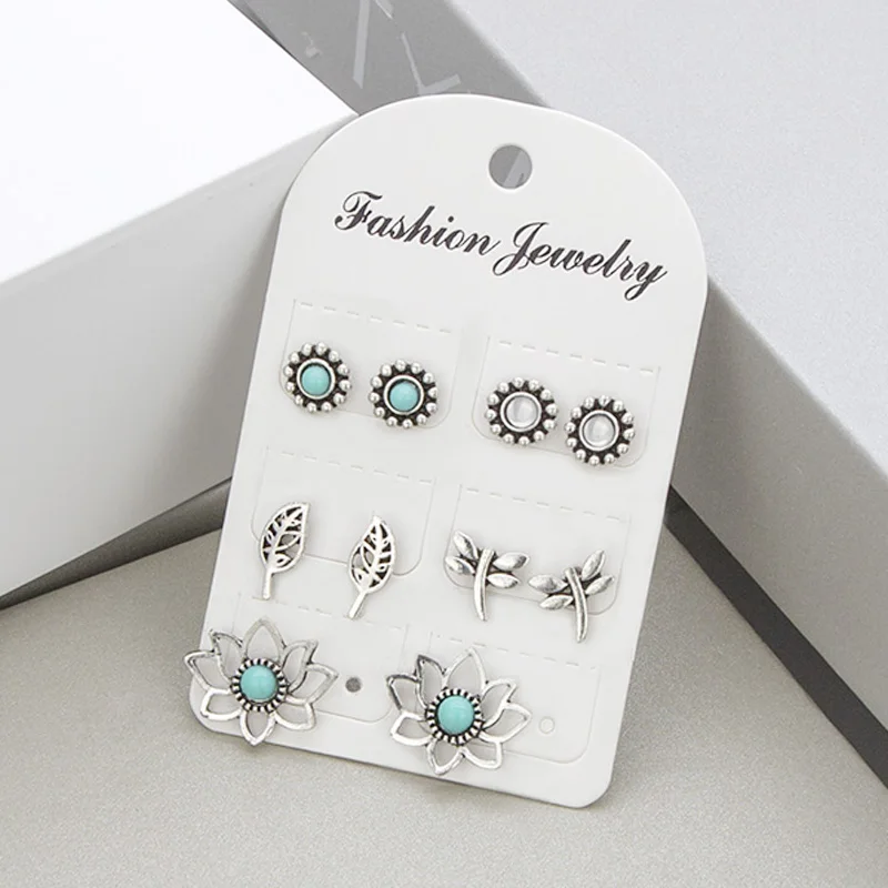 Серьги пусеты в виде цветов лотоса 5 пар/компл. ы для женщин|Серьги-гвоздики| |