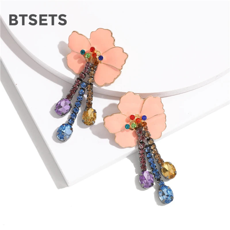 Женские винтажные длинные серьги с синими кристаллами и цветком свадебные