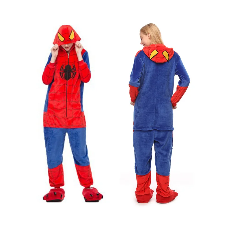 2018 паук сиамские пижамы унисекс Хэллоуин Супермен Косплэй битой домой фланель