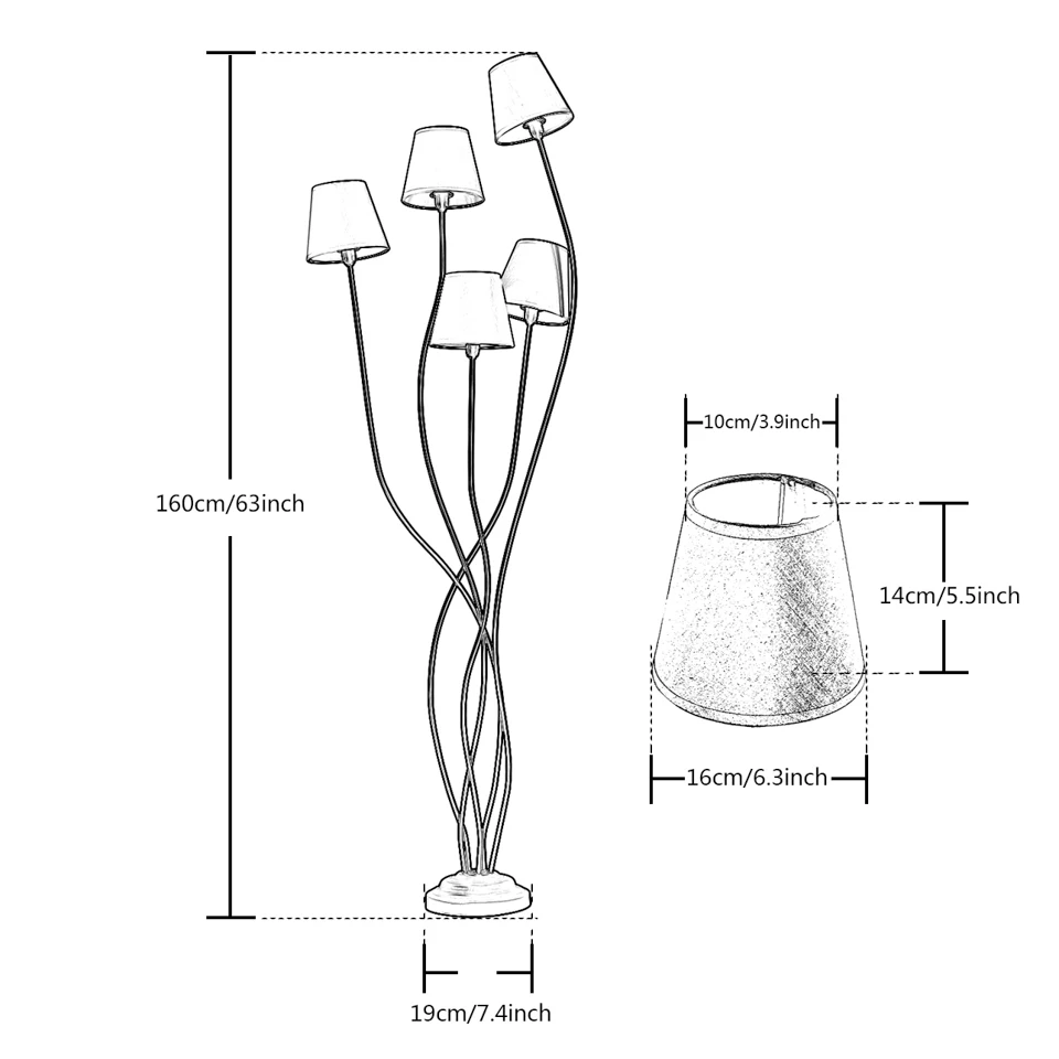 5 головок модный торшер с коричневым E14 абажур элегантный филиал Lampstand напольное