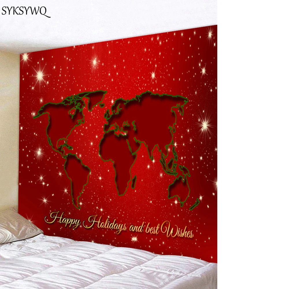 Праздничный красный карта мира Настенное подвесное одеяло гобелен настенные