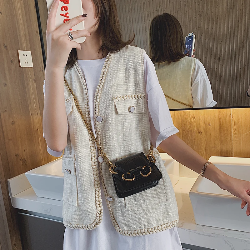 

Stone Pattern PU Leather Crossbody Bags For Women Thick Chain Design Shoulder Messenger Bag Lady Mini Tote Lipstick Handbags